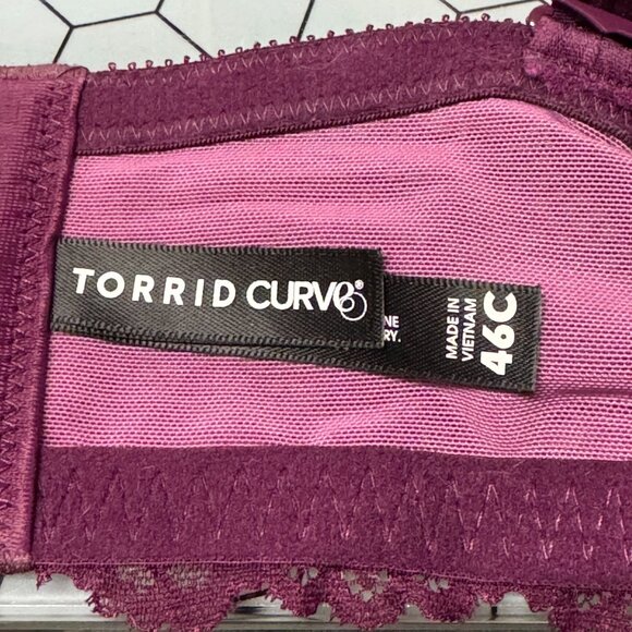 Torrid Curve Pushup Plunge XO Corset Bra 46C Magenta Berry Lace Underwire Padded - Picture 3 of 13